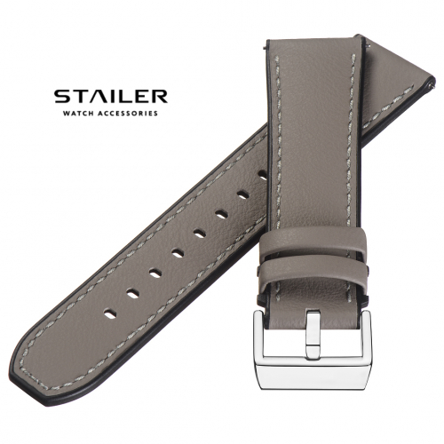 Картинка Stailer Premium 7314 Max endurance classic dani leather - ремешок для часов тёмно-серый/чёрный, анилиновая кожа от dani (италия), гладкий, Германия