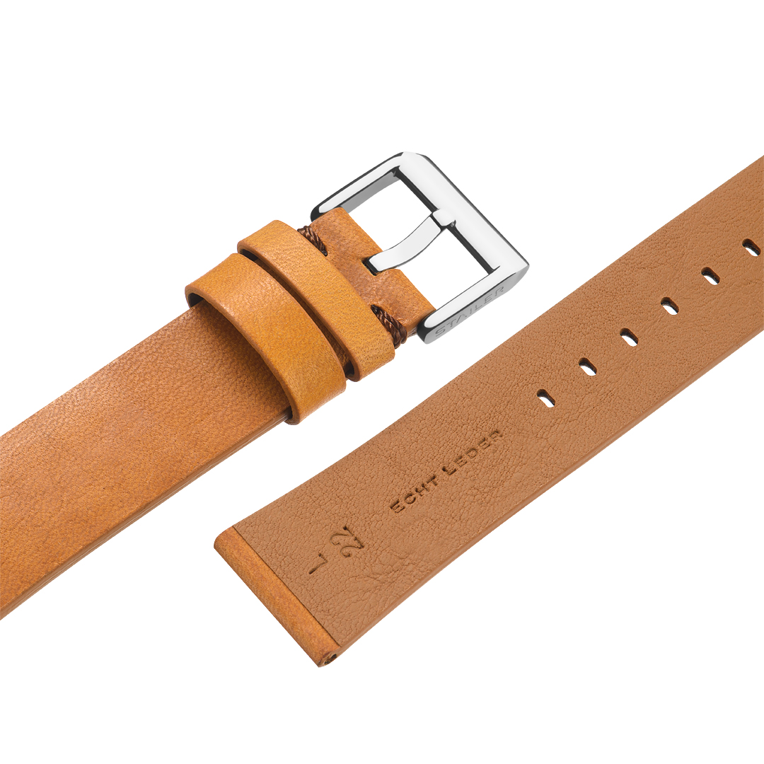 Stailer Premium 5959 Select - ремешок для часов жёлто-коричневый, премиальная кожа full grain растительного дубления, гладкий, Германия - мастерская «Часовая Скорая Помощь». Картинка Stailer Premium 5959 Select - ремешок для часов жёлто-коричневый, премиальная кожа full grain растительного дубления, гладкий, Германия