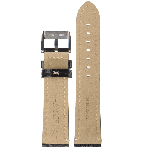 Stailer Premium 5171 Aviator - ремешок для часов чёрный, премиальная кожа full grain растительного дубления, аллигатор, Германия - мастерская «Часовая Скорая Помощь». Картинка Stailer Premium 5171 Aviator - ремешок для часов чёрный, премиальная кожа full grain растительного дубления, аллигатор, Германия