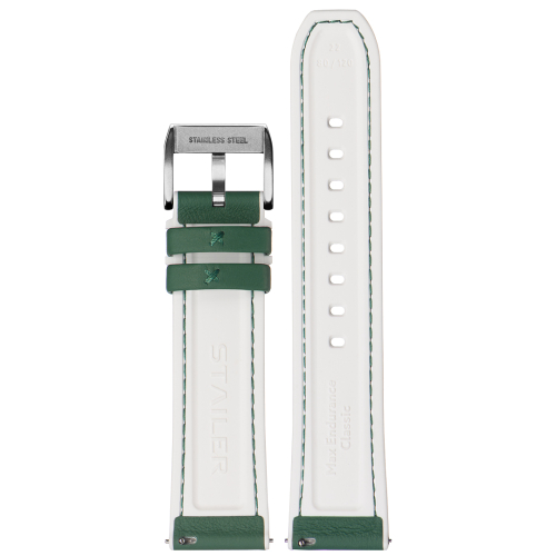 Stailer Premium 7318 Max endurance classic dani leather - ремешок для часов зелёный/белый, анилиновая кожа от dani (италия), гладкий, Германия - мастерская «Часовая Скорая Помощь». Картинка Stailer Premium 7318 Max endurance classic dani leather - ремешок для часов зелёный/белый, анилиновая кожа от dani (италия), гладкий, Германия