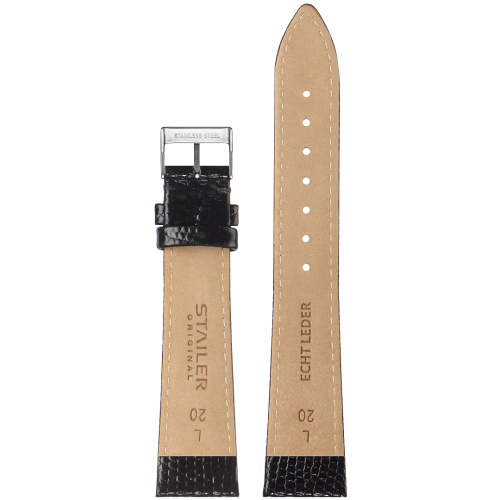 Stailer 8701 Original - ремешок для часов чёрный, кожа, ящерица, Германия - мастерская «Часовая Скорая Помощь». Картинка Stailer 8701 Original - ремешок для часов чёрный, кожа, ящерица, Германия