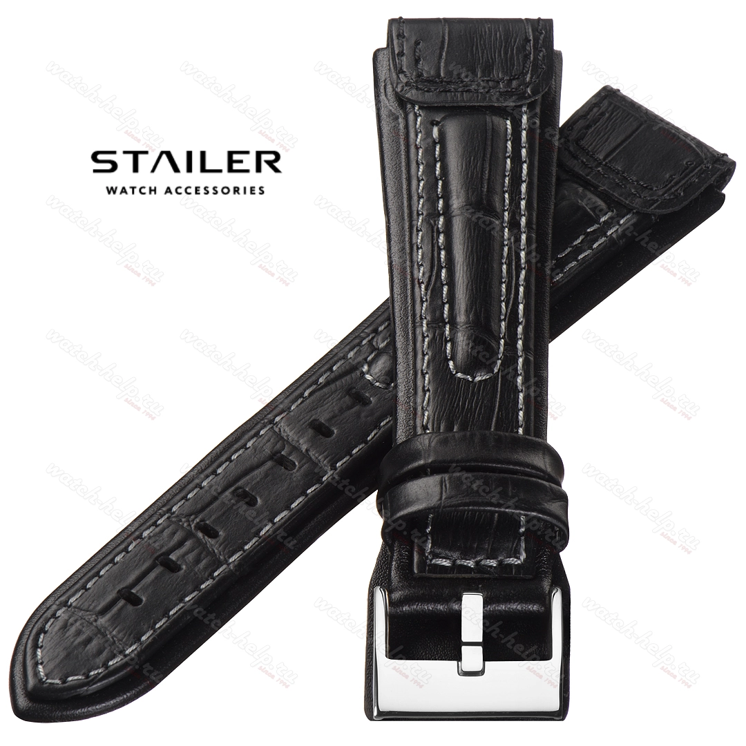Картинка Stailer Premium 5011 Navigator - ремешок для часов чёрный, итальянская кожа растительного дубления, аллигатор, Германия