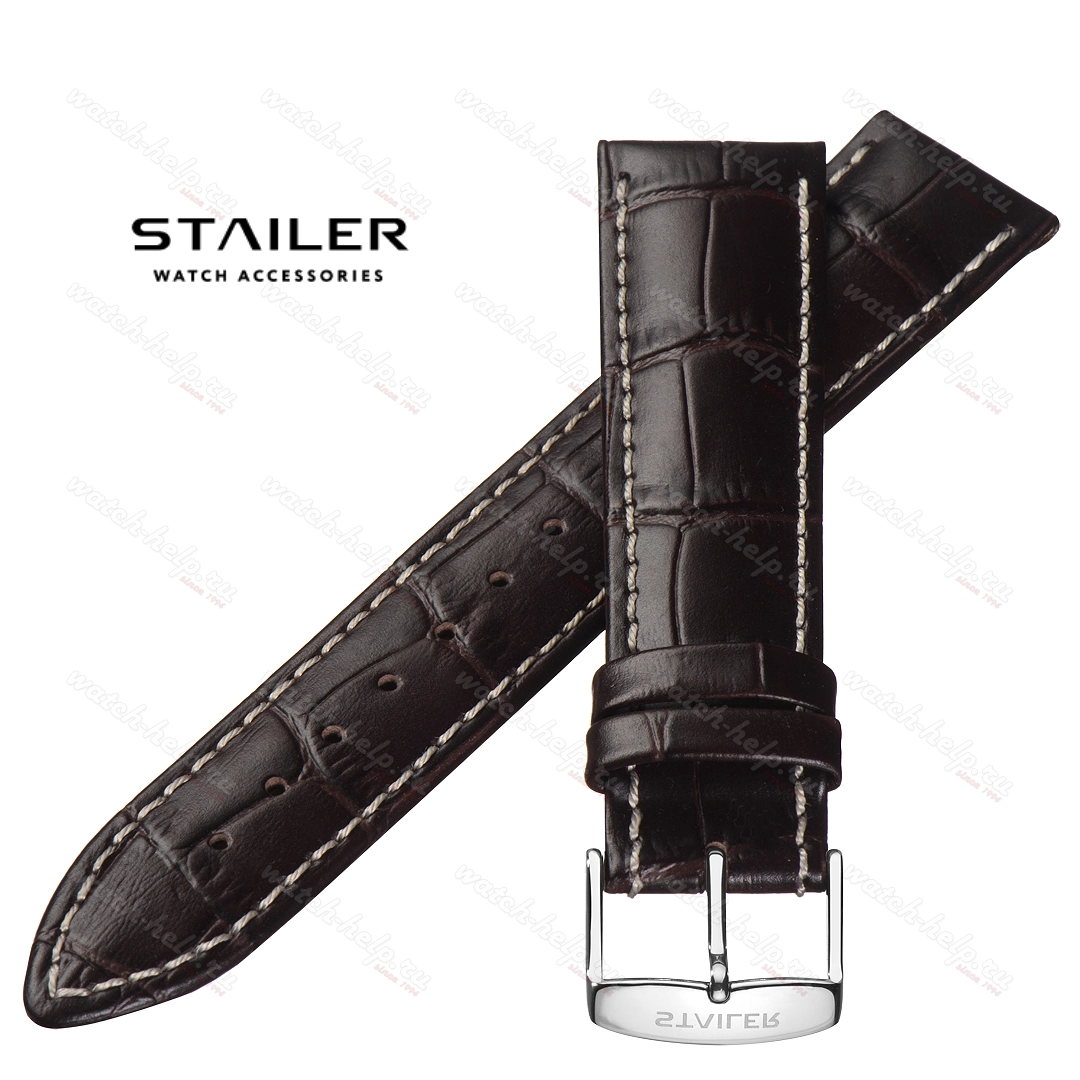 Картинка Stailer Premium 3252B Chrono - ремешок для часов коричневый, итальянская кожа растительного дубления, аллигатор, Германия