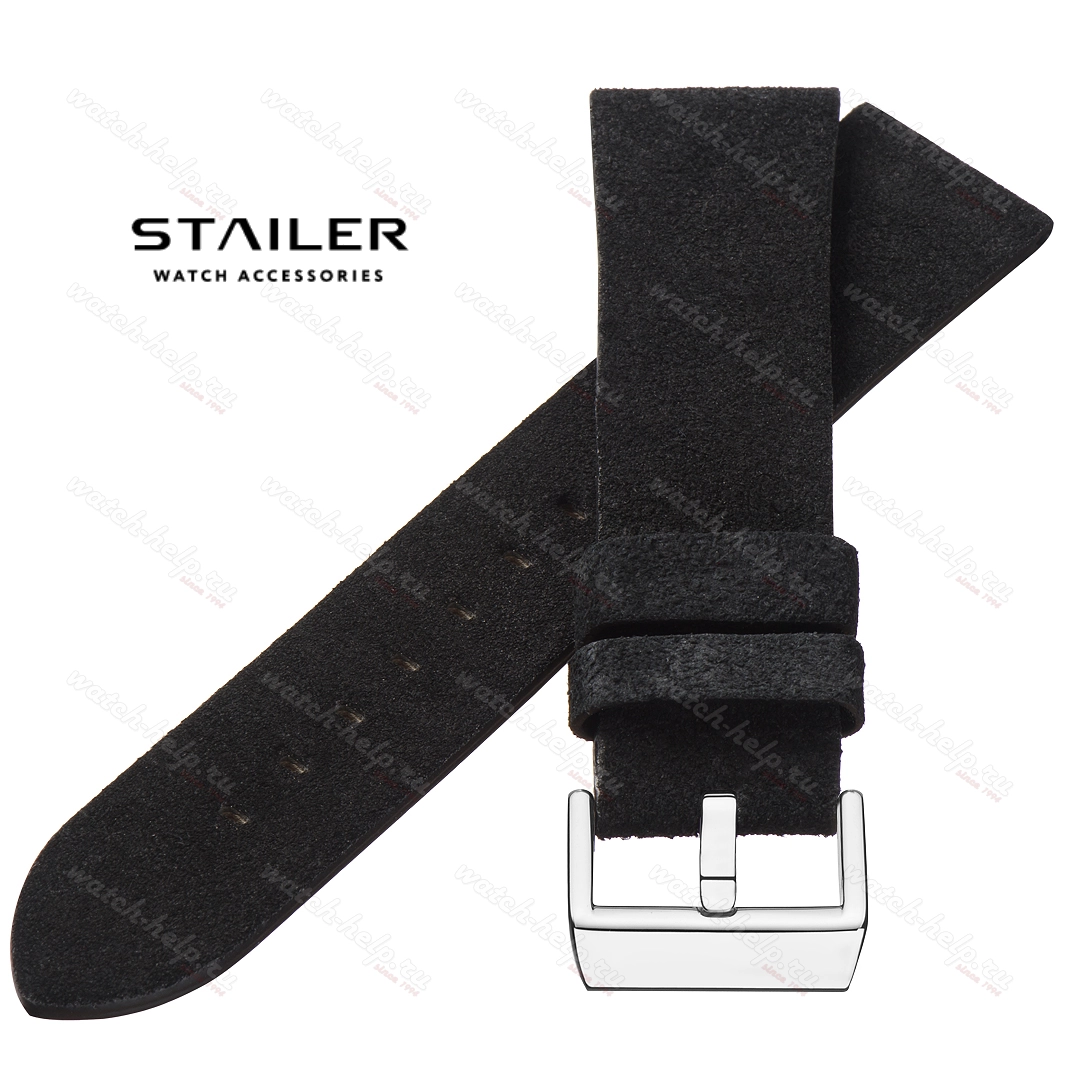 Картинка Stailer Premium 5731 Alaska - ремешок для часов чёрный, итальянская кожа растительного дубления, замша, Германия