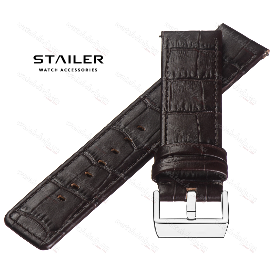 Картинка Stailer Premium 6042 Bold - ремешок для часов коричневый, кожа двойного дубления от tanneries haas (франция), аллигатор, Германия
