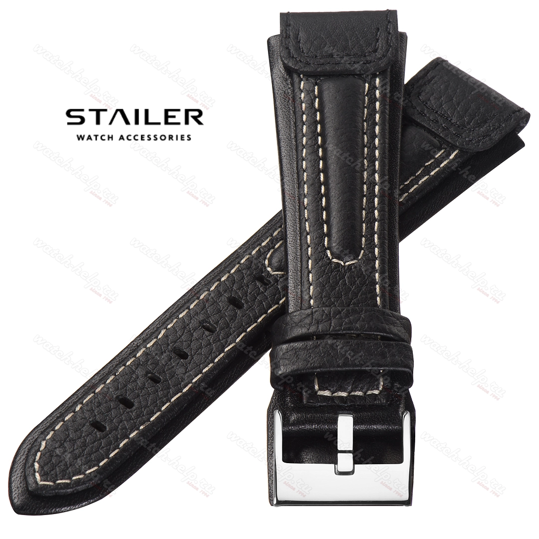 Картинка Stailer Premium 4951 Navigator - ремешок для часов чёрный, итальянская кожа растительного дубления, буйвол, Германия