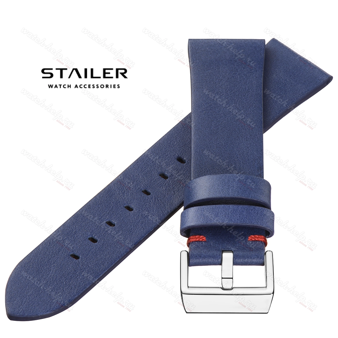 Картинка Stailer Premium 5967 Select - ремешок для часов синий, премиальная кожа full grain растительного дубления, гладкий, Германия