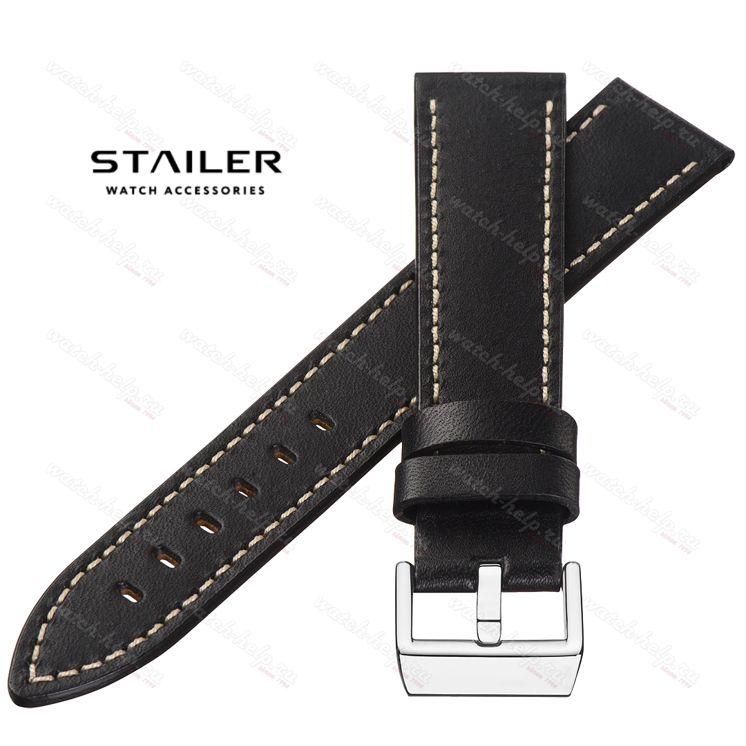 Картинка Stailer Premium 5441 Select pad - ремешок для часов чёрный, премиальная кожа full grain растительного дубления, гладкий, Германия