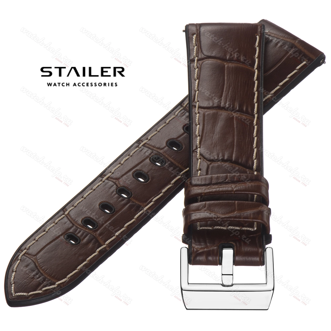 Картинка Stailer Premium 6075 Max endurance sport - ремешок для часов светло-коричневый, итальянская кожа растительного дубления, аллигатор, Германия