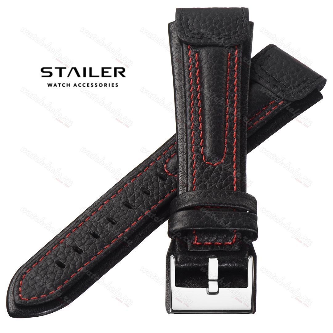 Картинка Stailer Premium 4961 Navigator - ремешок для часов чёрный, итальянская кожа растительного дубления, буйвол, Германия