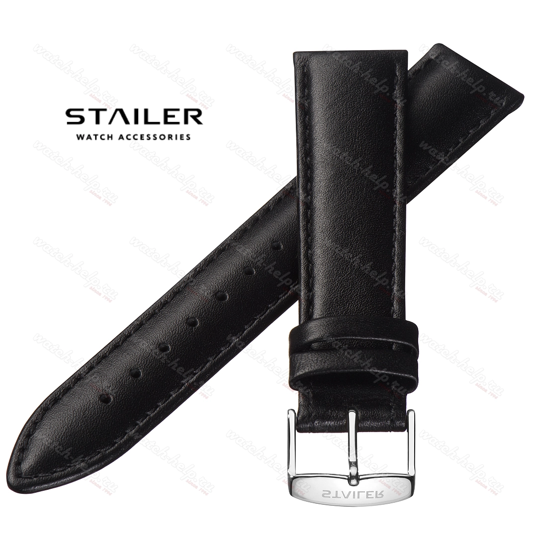 Картинка Stailer Premium 4151 Chrono - ремешок для часов чёрный, итальянская кожа растительного дубления, гладкий, Германия