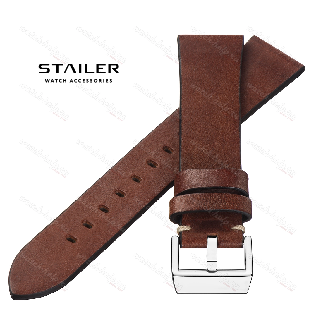 Картинка Stailer Premium 5952 Select - ремешок для часов коричневый, премиальная кожа full grain растительного дубления, гладкий, Германия