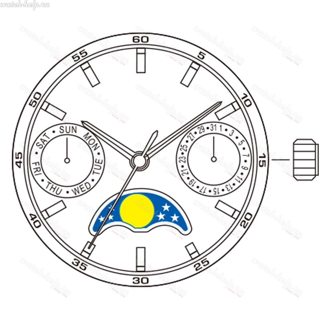 Картинка MIYOTA 6P20 Multi-function - механизм для часов кварцевый 10 ½, Япония