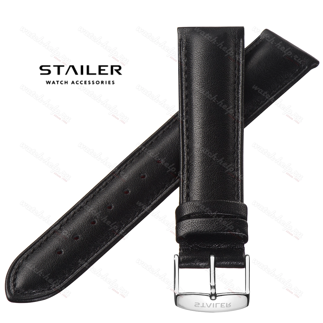 Картинка Stailer Premium 2581 Comfort - ремешок для часов чёрный, итальянская кожа растительного дубления, гладкий, Германия