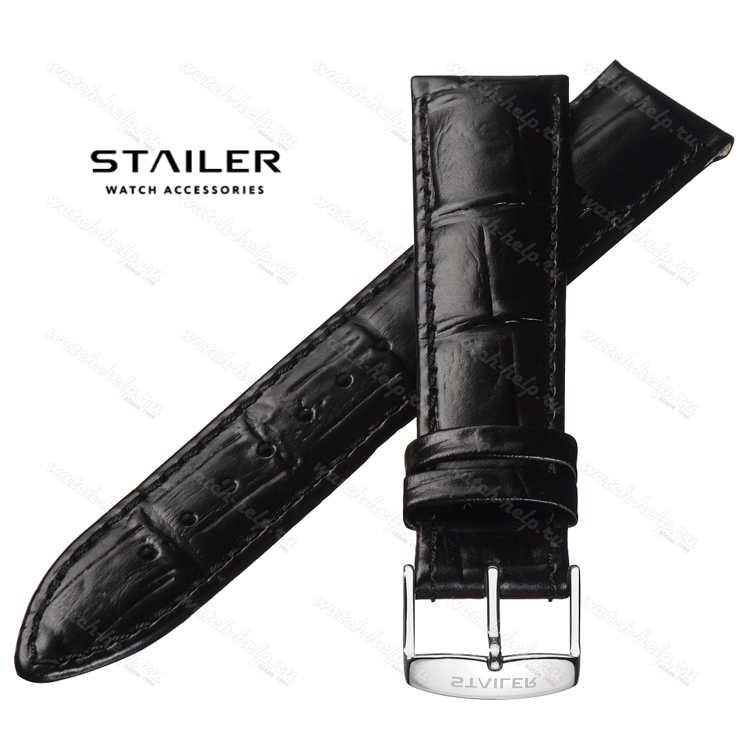 Картинка Stailer Premium 3341 Chrono - ремешок для часов чёрный, итальянская кожа растительного дубления, аллигатор, Германия