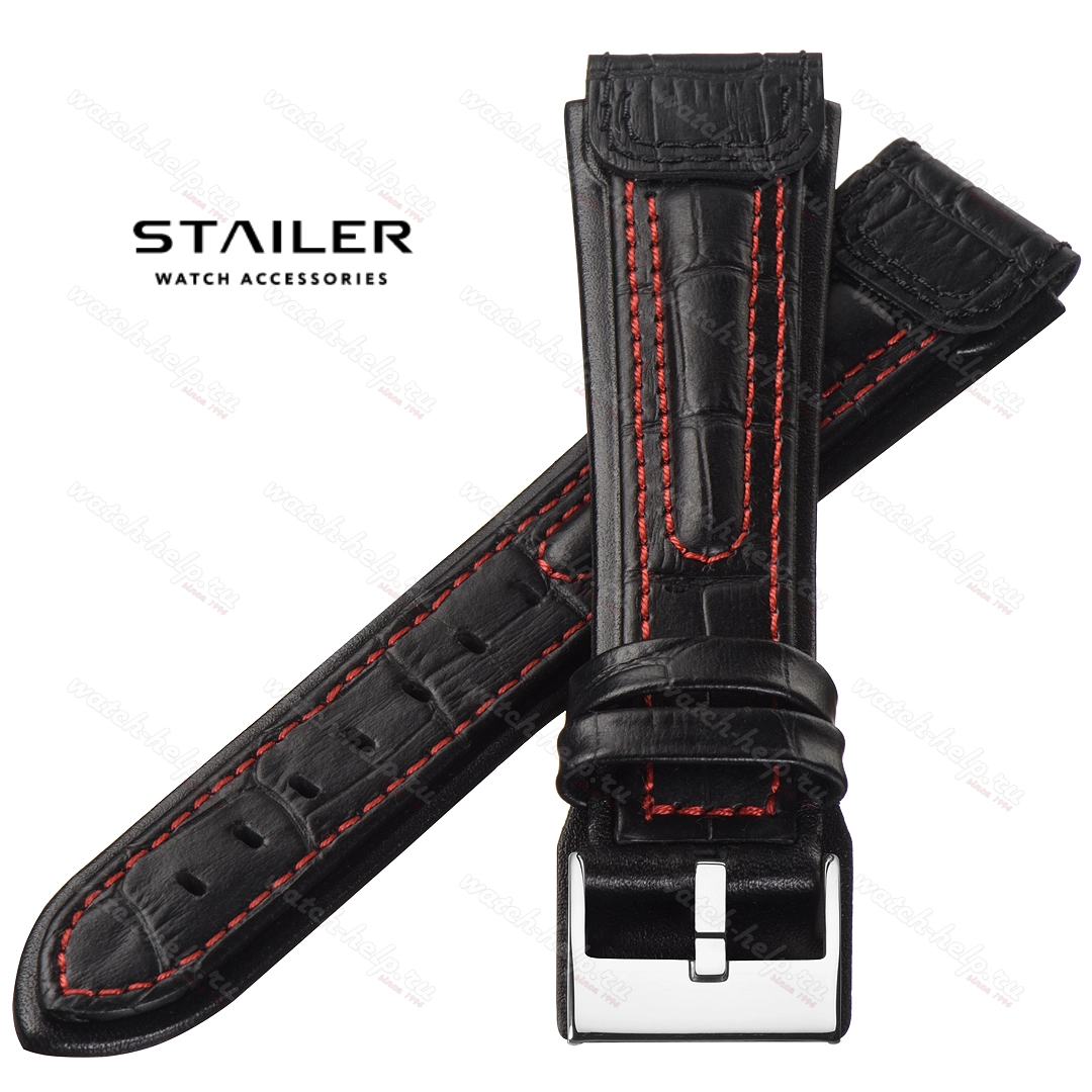 Картинка Stailer Premium 5001 Navigator - ремешок для часов чёрный, итальянская кожа растительного дубления, аллигатор, Германия