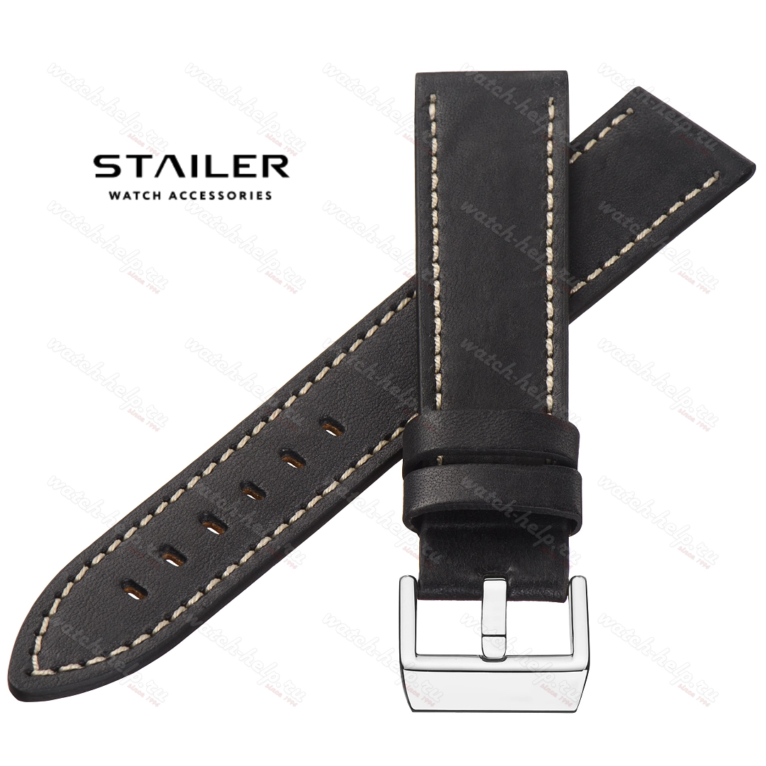 Картинка Stailer Premium 5451 Select pad - ремешок для часов чёрный, премиальная кожа full grain растительного дубления, гладкий, Германия