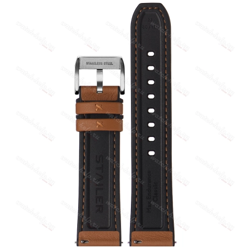 Картинка Stailer Premium 7305 Max endurance classic dani leather - ремешок для часов светло-коричневый/чёрный, анилиновая кожа от dani (италия), гладкий, Германия