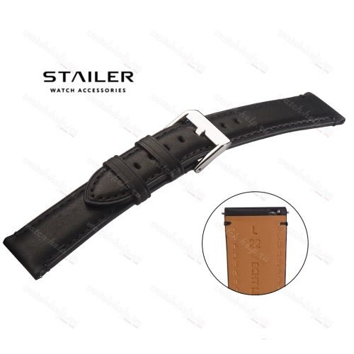 Картинка Stailer Premium 6051 Vintage haas - ремешок для часов чёрный, кожа двойного дубления от tanneries haas (франция), гладкий, Германия