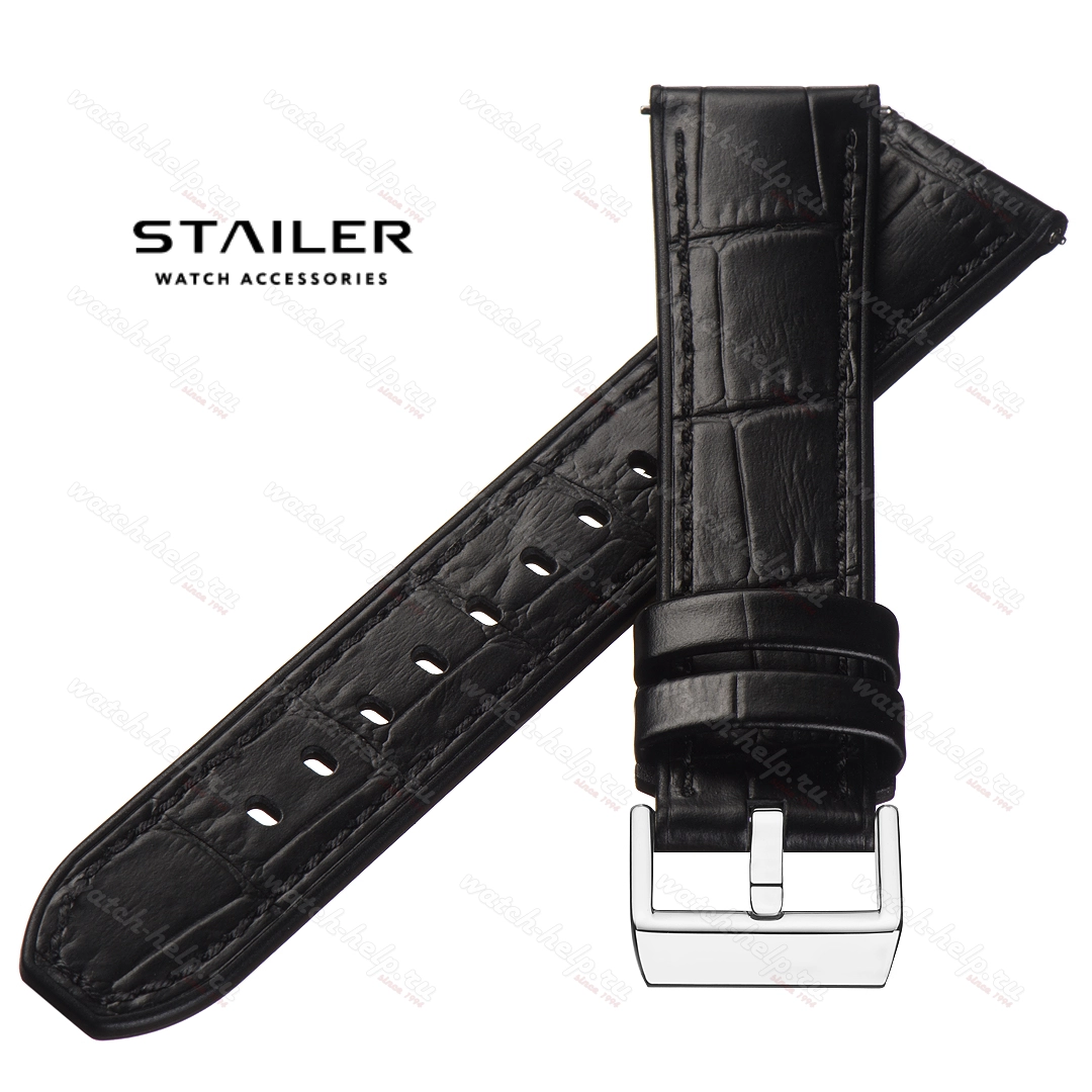 Картинка Stailer Premium 6191 Max endurance classic - ремешок для часов чёрный, итальянская кожа растительного дубления, аллигатор, Германия