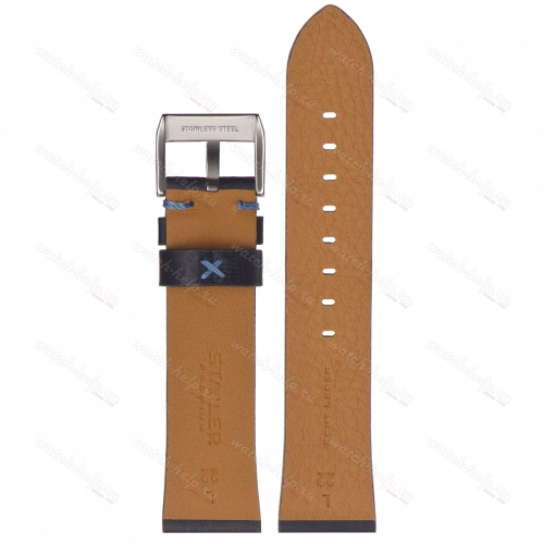 Картинка Stailer Premium 5957 Select - ремешок для часов синий, премиальная кожа full grain растительного дубления, гладкий, Германия