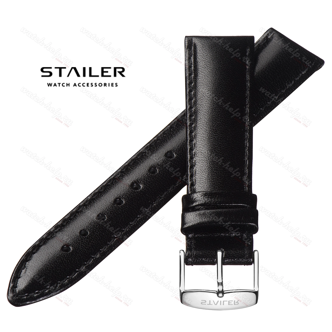 Картинка Stailer Premium 3311 Chrono - ремешок для часов чёрный, итальянская кожа растительного дубления, гладкий, Германия