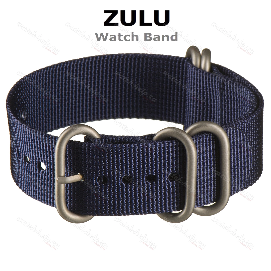 Картинка ZULU Однотонный синий (пряжка хром) - ремешок для часов синий, капрон