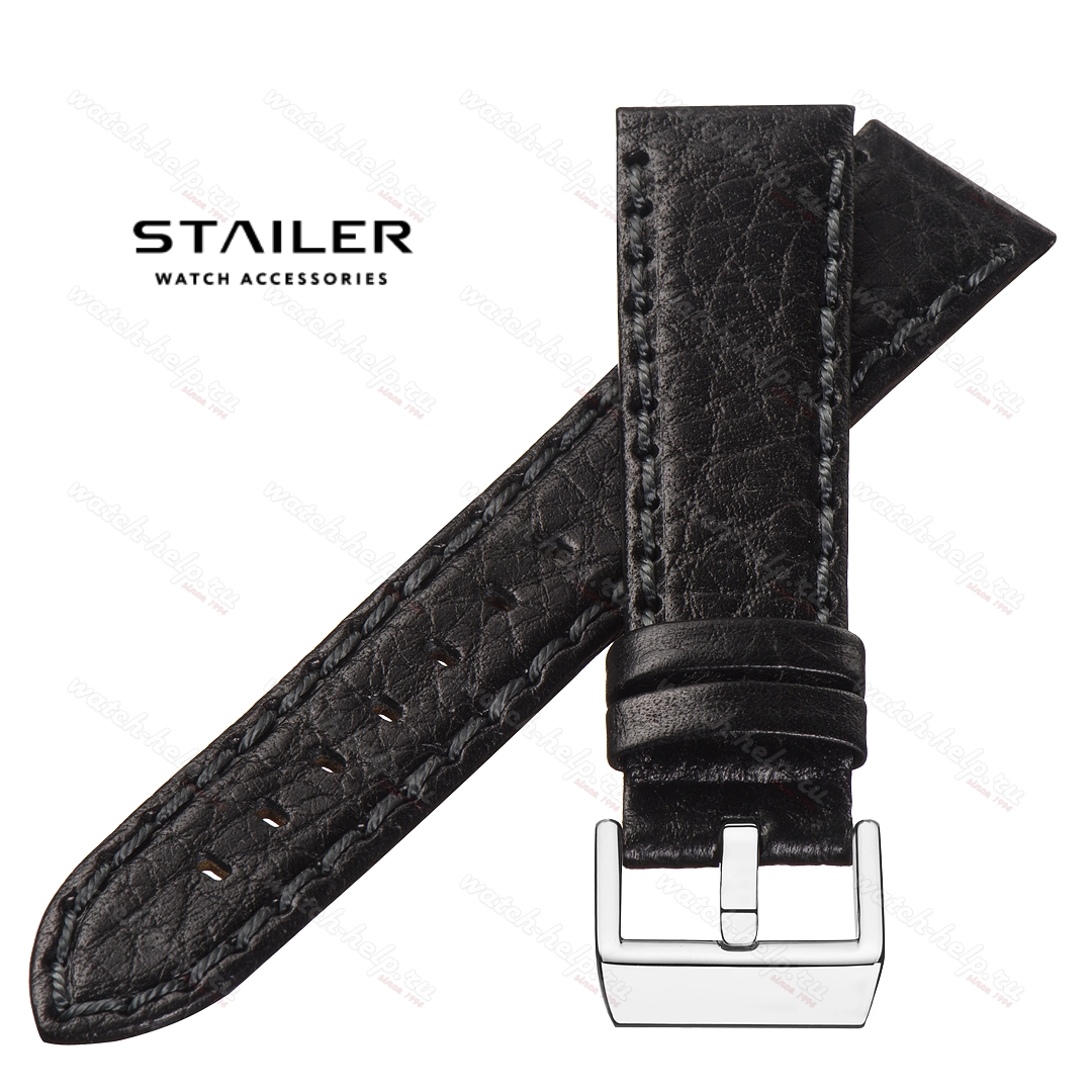 Картинка Stailer Premium 4811 Hand made - ремешок для часов чёрный, итальянская кожа растительного дубления, буйвол, Германия