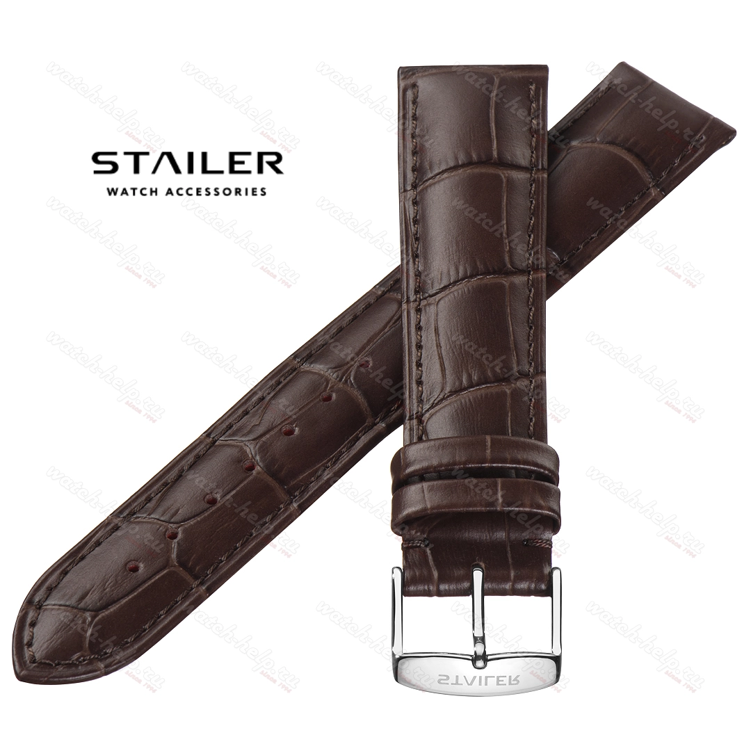 Картинка Stailer Premium 2442 Comfort - ремешок для часов коричневый, итальянская кожа растительного дубления, аллигатор, Германия
