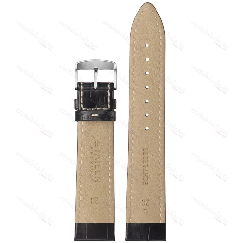 Картинка Stailer Premium 3251B Chrono - ремешок для часов чёрный, итальянская кожа растительного дубления, аллигатор, Германия