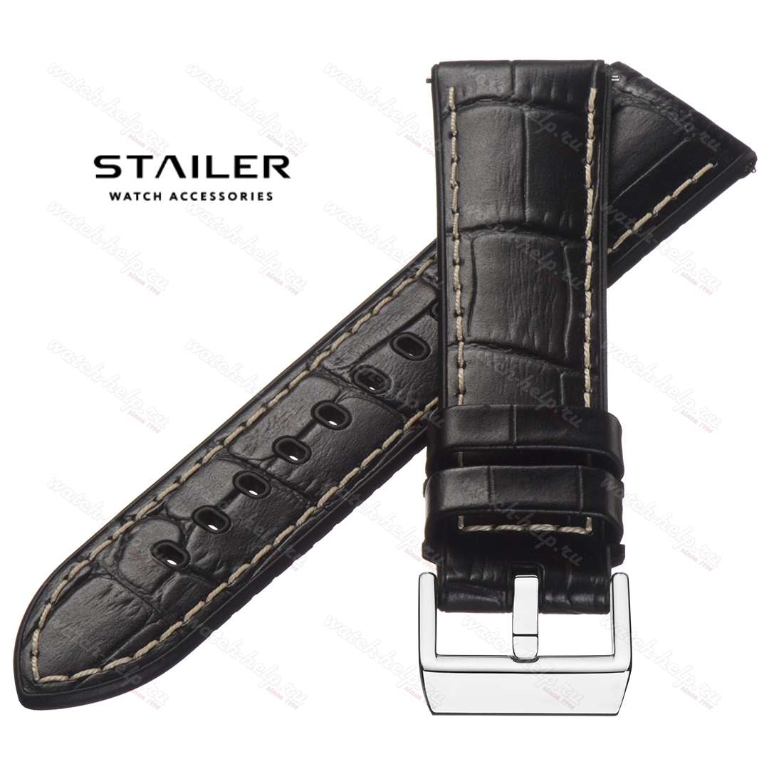 Картинка Stailer Premium 6071 Max endurance sport - ремешок для часов чёрный, итальянская кожа растительного дубления, аллигатор, Германия