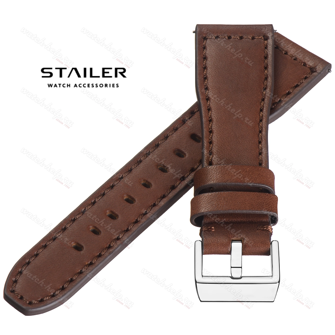 Картинка Stailer Premium 6442 Aviator new - ремешок для часов коричневый, премиальная кожа full grain растительного дубления, гладкий, Германия