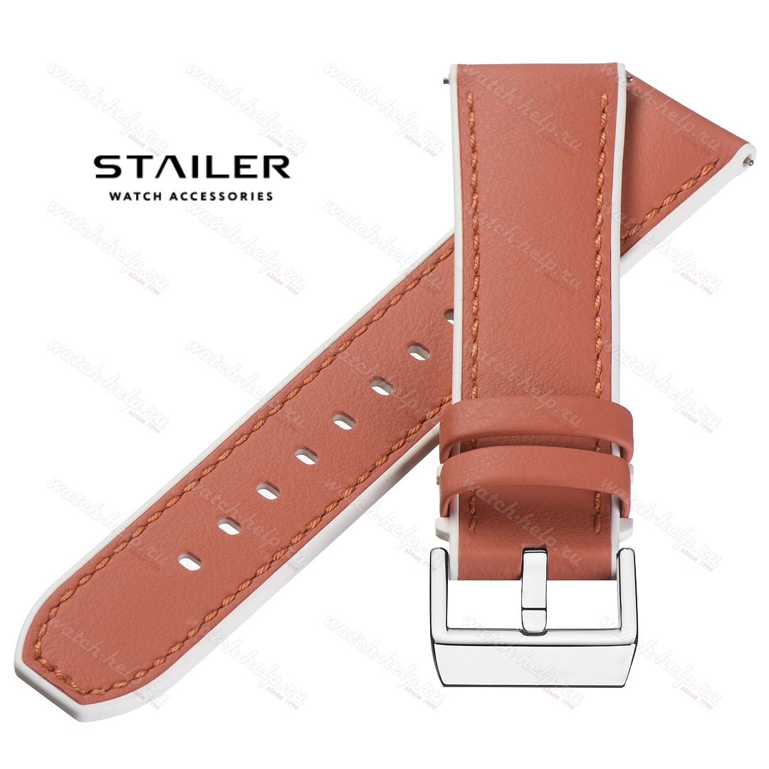 Картинка Stailer Premium 7326 Max endurance classic dani leather - ремешок для часов коралловый/белый, анилиновая кожа от dani (италия), гладкий, Германия