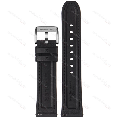 Картинка Stailer Premium 7301 Max endurance classic dani leather - ремешок для часов чёрный, анилиновая кожа от dani (италия), гладкий, Германия