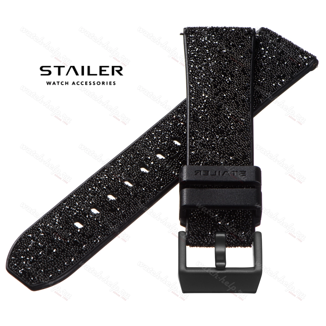 Картинка Stailer Premium 7501 Max endurance classic crystal - ремешок для часов чёрный, силикон, камень, Германия
