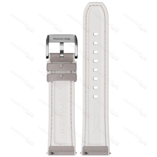 Картинка Stailer Premium 7304 Max endurance classic dani leather - ремешок для часов серый/белый, анилиновая кожа от dani (италия), гладкий, Германия