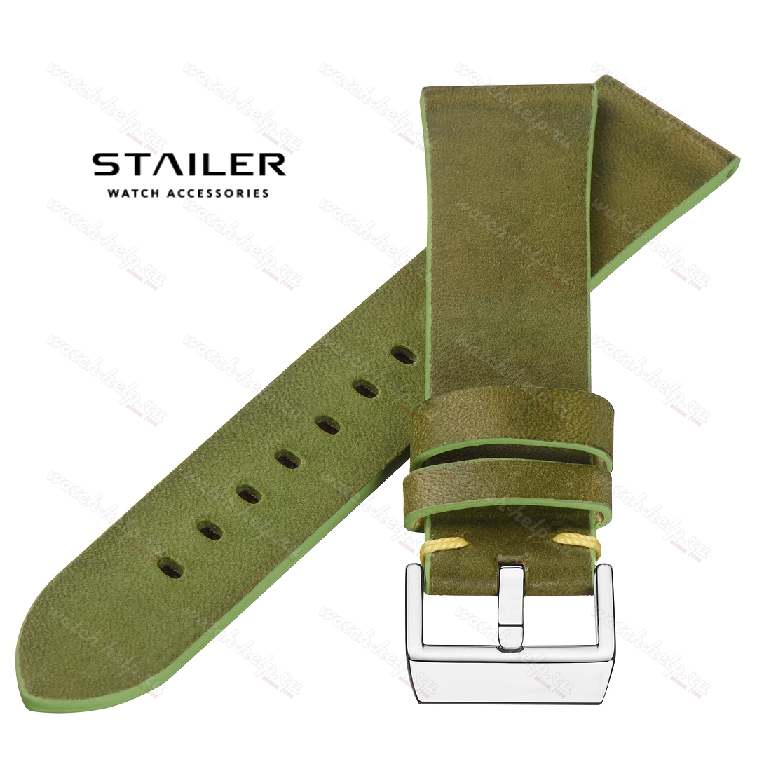Картинка Stailer Premium 5958 Select - ремешок для часов зелёный, премиальная кожа full grain растительного дубления, гладкий, Германия