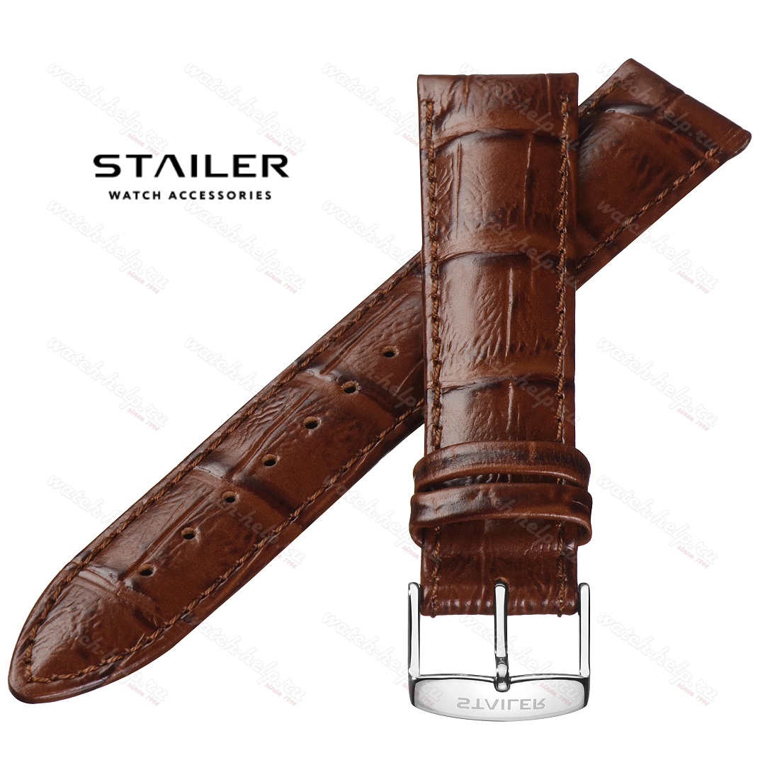 Картинка Stailer Premium 3342 Chrono - ремешок для часов коричневый, итальянская кожа растительного дубления, аллигатор, Германия