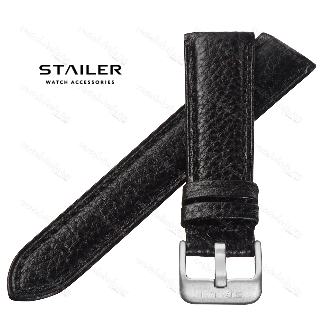 Картинка Stailer Premium 4871 Solid - ремешок для часов чёрный, мягкая кожа florida, буйвол, Германия