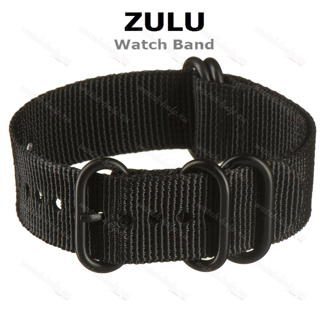 Картинка ZULU Однотонный чёрный (пряжка PVD черная) - ремешок для часов чёрный, капрон