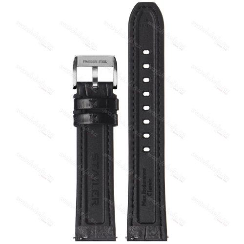 Картинка Stailer Premium 6191 Max endurance classic - ремешок для часов чёрный, итальянская кожа растительного дубления, аллигатор, Германия