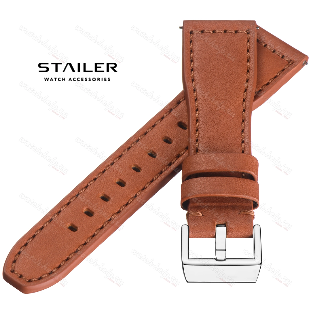 Картинка Stailer Premium 6445 Aviator new - ремешок для часов светло-коричневый, премиальная кожа full grain растительного дубления, гладкий, Германия