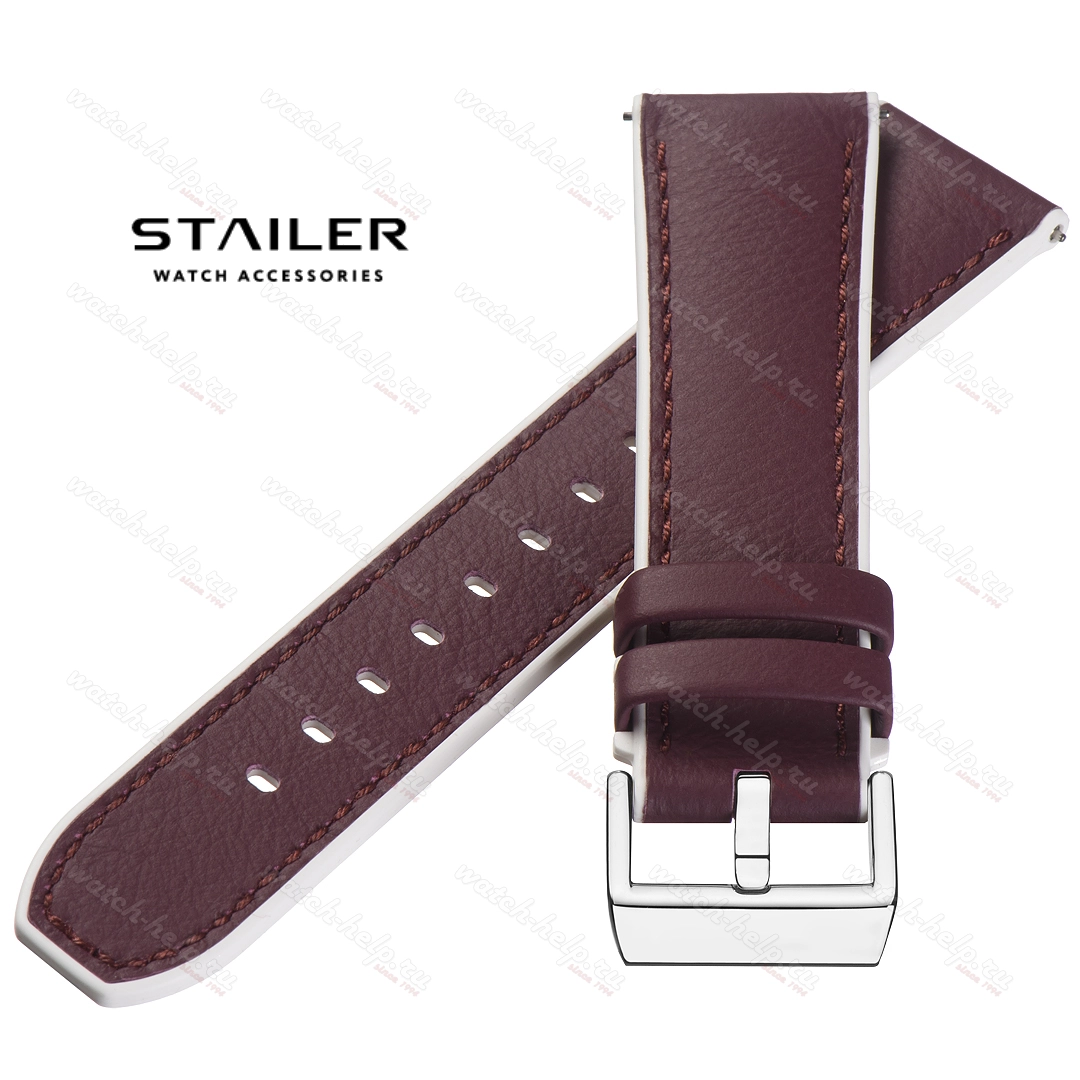 Картинка Stailer Premium 7328 Max endurance classic dani leather - ремешок для часов тёмно-фиолетовый/белый, анилиновая кожа от dani (италия), гладкий, Германия
