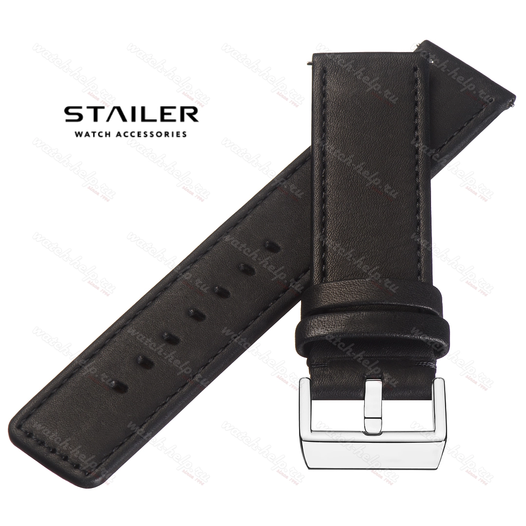 Картинка Stailer Premium 6031 Bold - ремешок для часов чёрный, кожа двойного дубления от tanneries haas (франция), гладкий, Германия