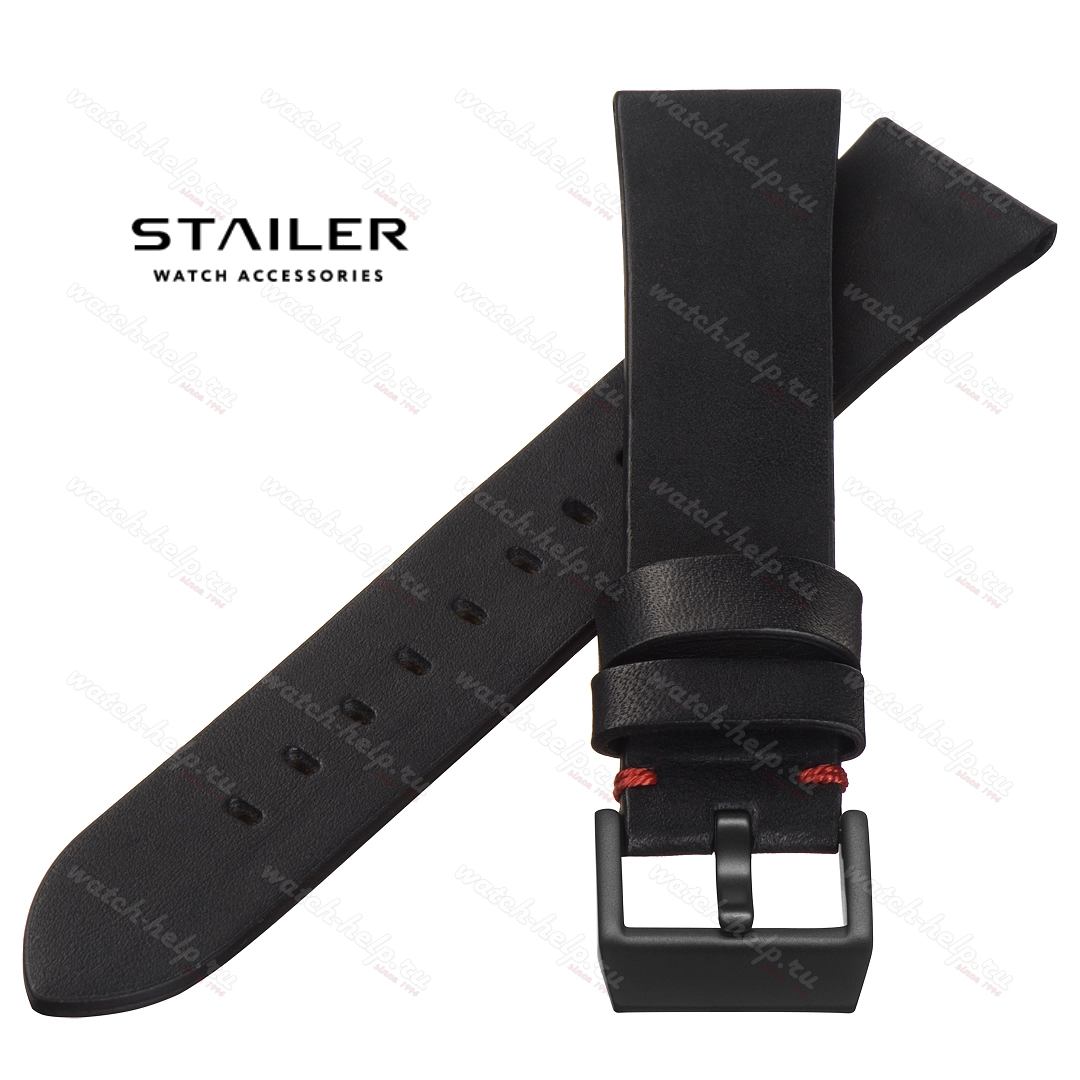 Картинка Stailer Premium 5951 Select - ремешок для часов чёрный, премиальная кожа full grain растительного дубления, гладкий, Германия