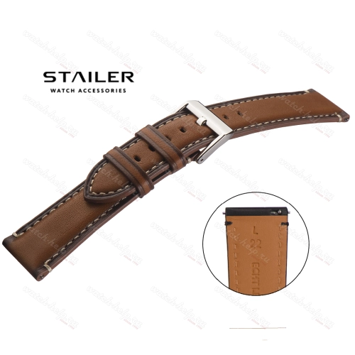 Картинка Stailer Premium 6055 Vintage haas - ремешок для часов светло-коричневый, кожа двойного дубления от tanneries haas (франция), гладкий, Германия