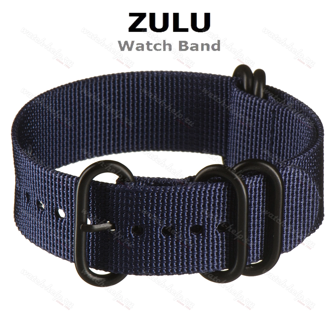 Картинка ZULU Однотонный синий (пряжка PVD черная) - ремешок для часов синий, капрон