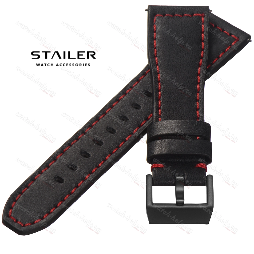 Картинка Stailer Premium 6461 Aviator new - ремешок для часов чёрный, премиальная кожа full grain растительного дубления, гладкий, Германия