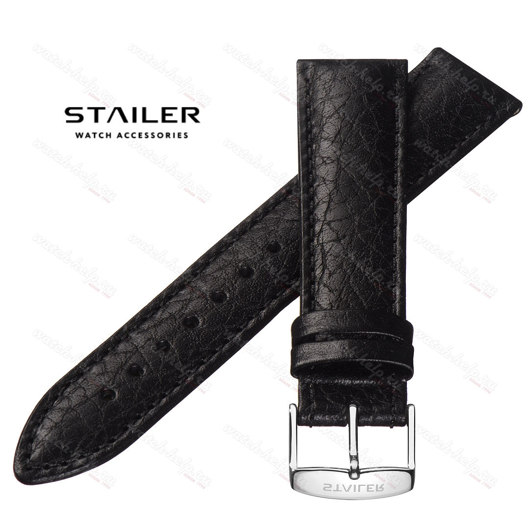 Картинка Stailer Premium 3321 Chrono - ремешок для часов чёрный, итальянская кожа растительного дубления, буйвол, Германия
