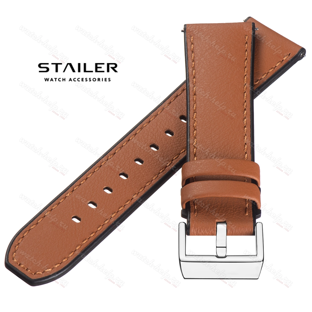 Картинка Stailer Premium 7305 Max endurance classic dani leather - ремешок для часов светло-коричневый/чёрный, анилиновая кожа от dani (италия), гладкий, Германия